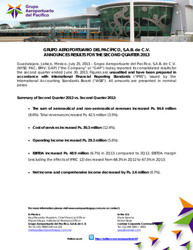 Thumbnail Grupo Aeroportuario del Pacífico
 Quarterly Report 2013-q2