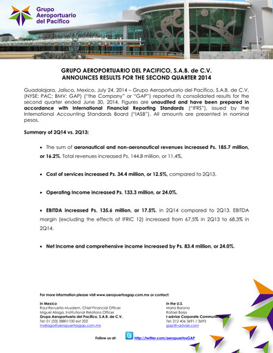 Thumbnail Grupo Aeroportuario del Pacífico
 Quarterly Report 2014-q2