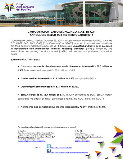 Thumbnail Grupo Aeroportuario del Pacífico
 Quarterly Report 2014-q3