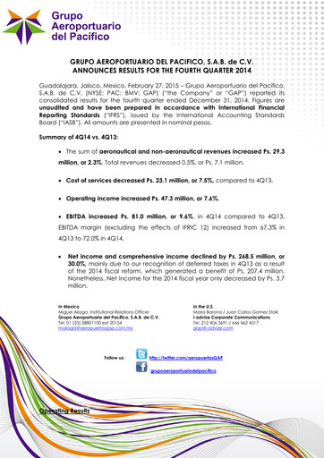 Thumbnail Grupo Aeroportuario del Pacífico
 Quarterly Report 2014-q4
