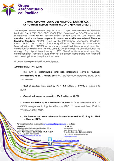 Thumbnail Grupo Aeroportuario del Pacífico
 Quarterly Report 2015-q2