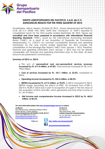 Thumbnail Grupo Aeroportuario del Pacífico
 Quarterly Report 2015-q3