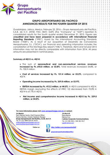 Thumbnail Grupo Aeroportuario del Pacífico
 Quarterly Report 2015-q4