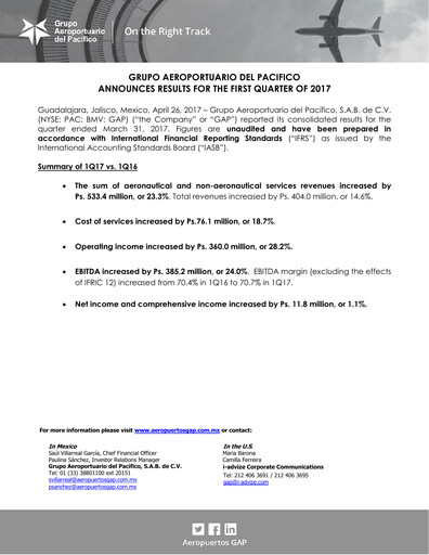 Thumbnail Grupo Aeroportuario del Pacífico
 Quarterly Report 2017-q1