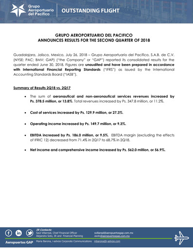 Thumbnail Grupo Aeroportuario del Pacífico
 Quarterly Report 2018-q2
