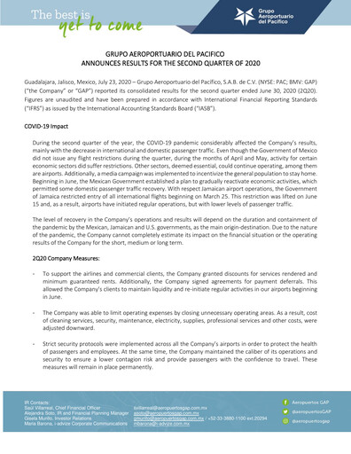 Thumbnail Grupo Aeroportuario del Pacífico
 Quarterly Report 2020-q2