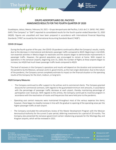 Thumbnail Grupo Aeroportuario del Pacífico
 Quarterly Report 2020-q4