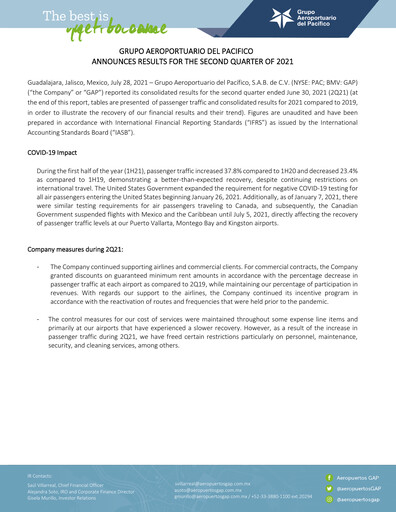 Thumbnail Grupo Aeroportuario del Pacífico
 Quarterly Report 2021-q2