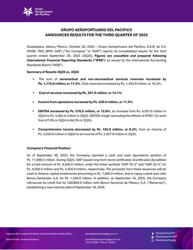 Thumbnail Grupo Aeroportuario del Pacífico
 Quarterly Report 2025-q3