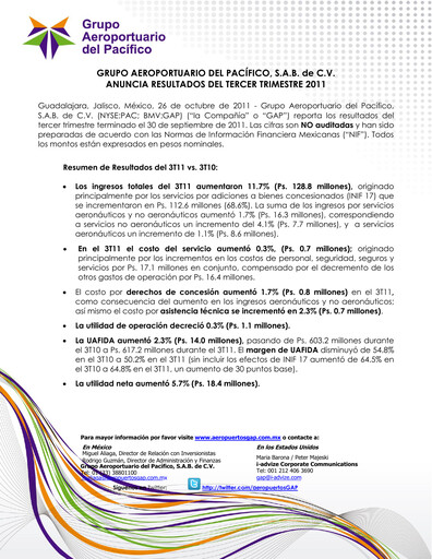 Thumbnail Grupo Aeroportuario del Pacífico
 Quarterly Report 2011-q3