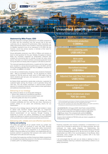 Vorschaubild Gold Fields
 Halbjahresbericht 2025