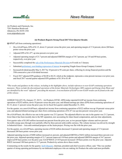 Thumbnail Air Products and Chemicals Quarterly Report 2017-q1