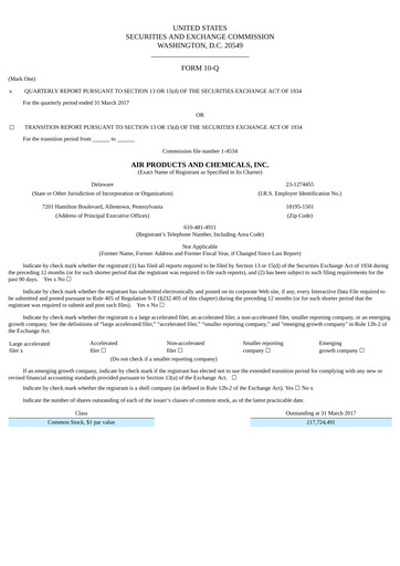 Thumbnail Air Products and Chemicals Quarterly Report 2017-q2