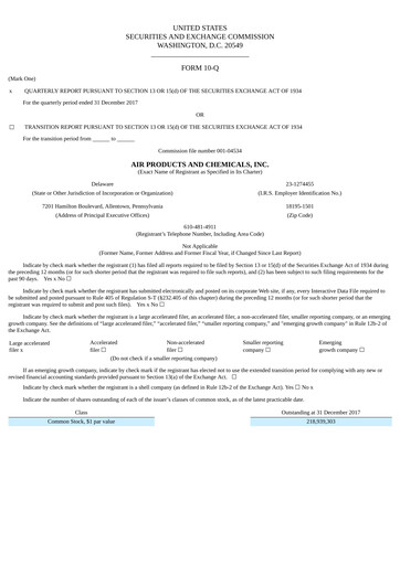 Thumbnail Air Products and Chemicals Quarterly Report 2018-q1