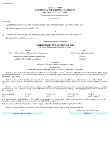 Thumbnail Air Products and Chemicals Quarterly Report 2019-q1