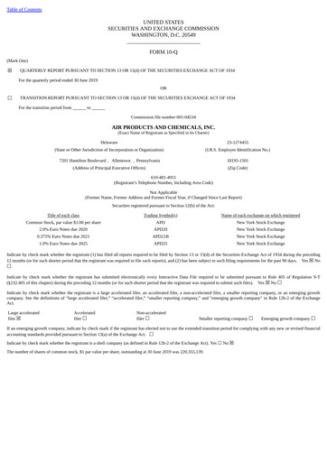 Thumbnail Air Products and Chemicals Quarterly Report 2019-q3