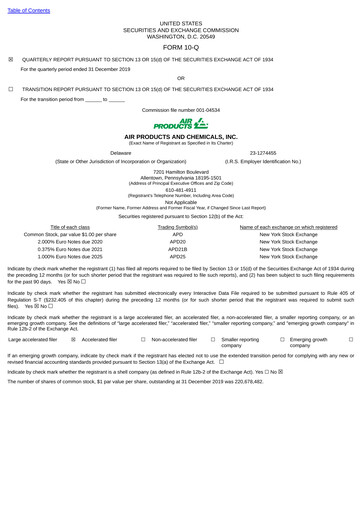 Thumbnail Air Products and Chemicals Quarterly Report 2020-q1