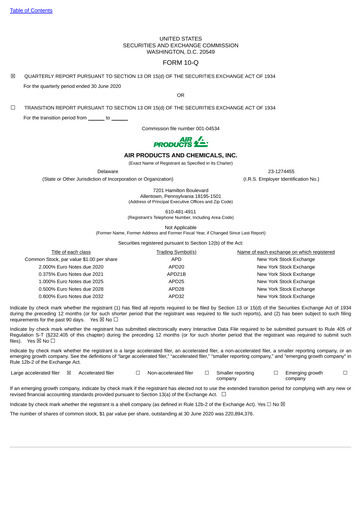 Thumbnail Air Products and Chemicals Quarterly Report 2020-q3