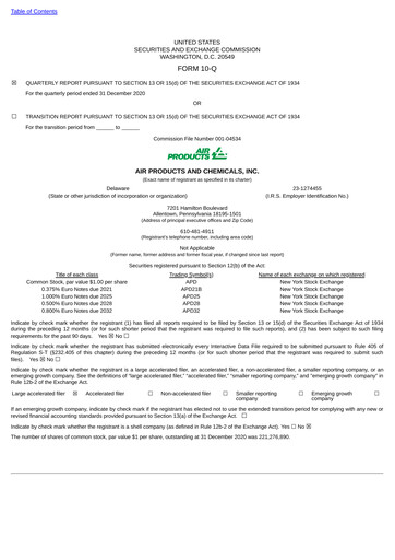 Thumbnail Air Products and Chemicals Quarterly Report 2021-q1