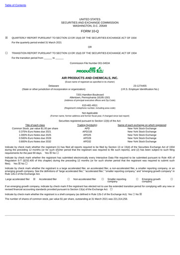 Thumbnail Air Products and Chemicals Quarterly Report 2021-q2