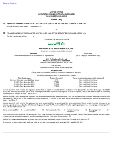 Thumbnail Air Products and Chemicals Quarterly Report 2022-q1