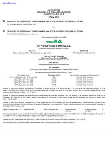 Thumbnail Air Products and Chemicals Quarterly Report 2023-q3