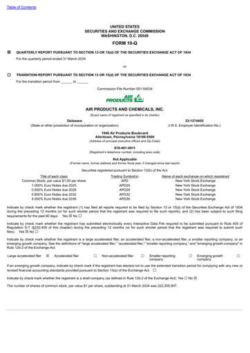 Thumbnail Air Products and Chemicals Quarterly Report 2024-q2