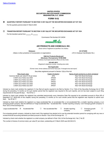 Thumbnail Air Products and Chemicals Quarterly Report 2025-q2