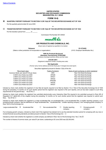 Thumbnail Air Products and Chemicals Quarterly Report 2025-q3