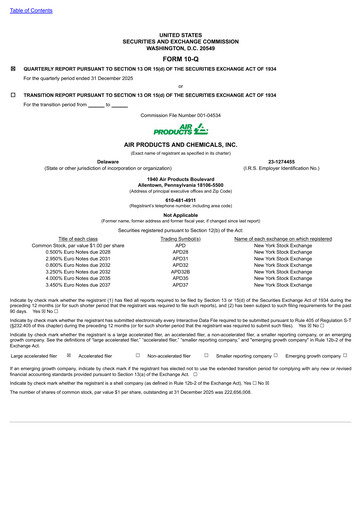 Thumbnail Air Products and Chemicals Quarterly Report 2026-q1
