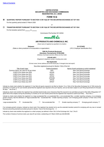 Thumbnail Air Products and Chemicals Quarterly Report 2026-q2
