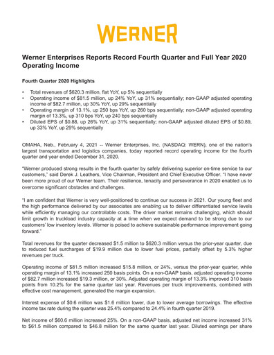 Vorschaubild Werner Enterprises
 Quartalsbericht 2020-q4