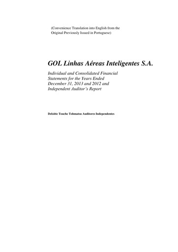 Thumbnail GOL Airlines Financial Statement 2013