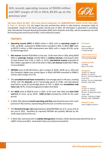 Thumbnail GOL Airlines Quarterly Report 2014-q4