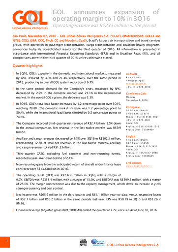 Thumbnail GOL Airlines Quarterly Report 2016-q3