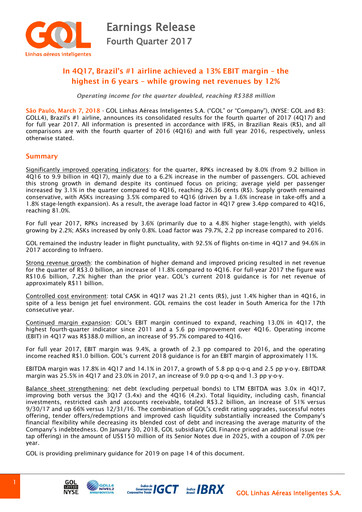 Thumbnail GOL Airlines Quarterly Report 2017-q4