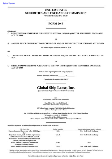 Thumbnail Global Ship Lease Annual Report 2020