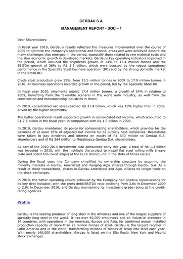 Thumbnail Gerdau Financial Statement 2010
