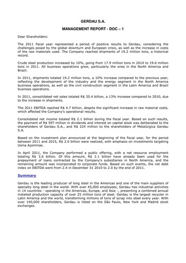 Thumbnail Gerdau Financial Statement 2011