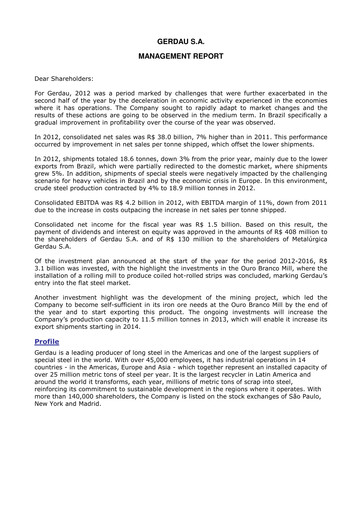 Thumbnail Gerdau Financial Statement 2012
