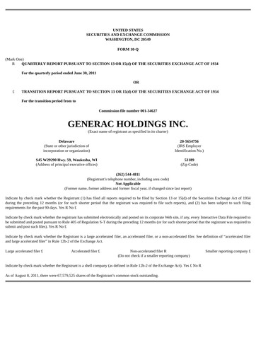 Thumbnail Generac Quarterly Report 2011-q2