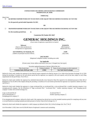 Thumbnail Generac Quarterly Report 2022-q3