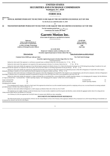 Thumbnail Garrett Motion Annual Report 2018