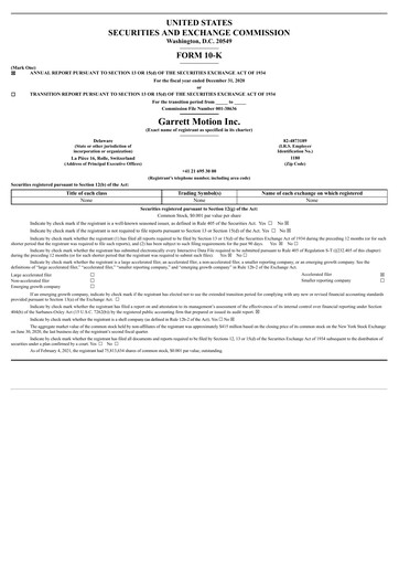 Thumbnail Garrett Motion Annual Report 2020