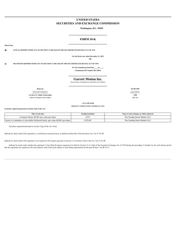 Thumbnail Garrett Motion Annual Report 2022