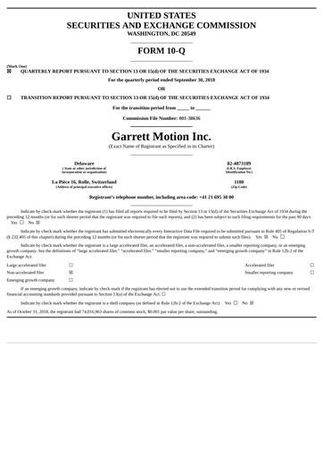 Thumbnail Garrett Motion Quarterly Report 2018-q3