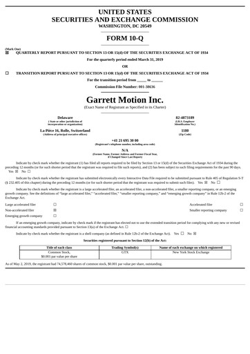 Thumbnail Garrett Motion Quarterly Report 2019-q1