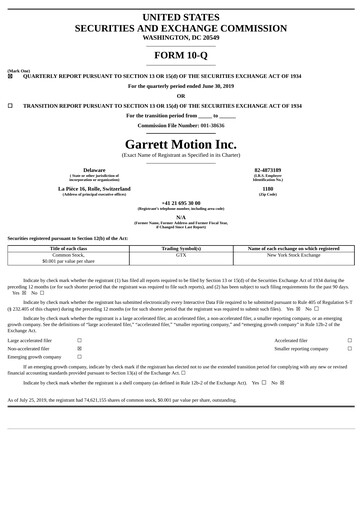 Thumbnail Garrett Motion Quarterly Report 2019-q2