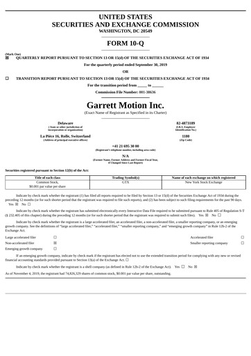 Thumbnail Garrett Motion Quarterly Report 2019-q3
