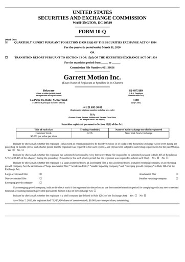 Thumbnail Garrett Motion Quarterly Report 2020-q1
